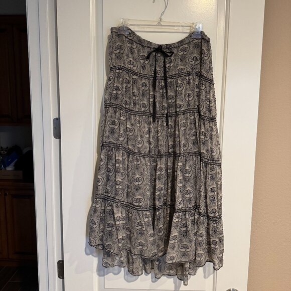 Studio M Silk Midi Skirt in Black and Gray, Size Large - Picture 1 of 7